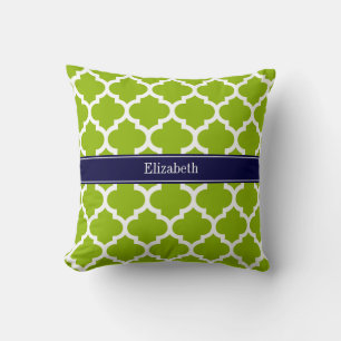 Apple Grn Wht Moroccan #5 Navy Blue Name Monogram Cushion