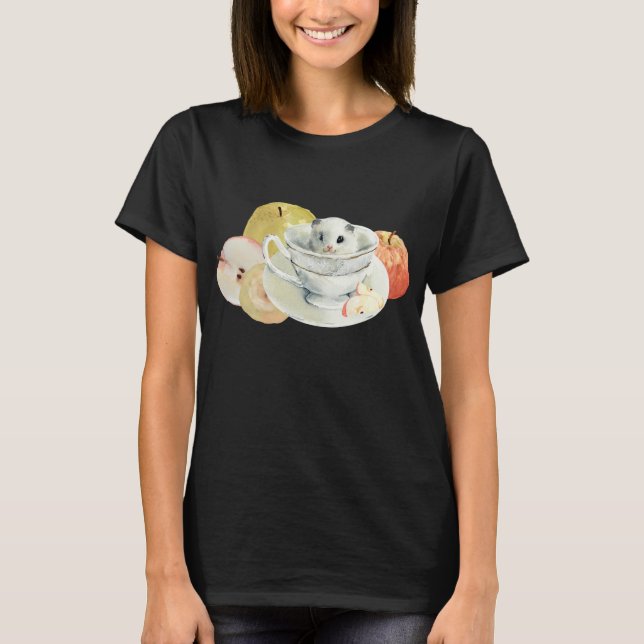 Apple Hamster In Teacup Yummy Fruit Food Sweet Gui T-Shirt (Front)