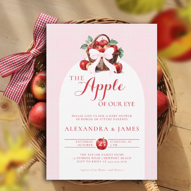 Apple Harvest Bow Boho Arch Coed Fall Girl Shower Invitation (fall baby shower invitation apple of our eye girl pink bow boho arch watercolor rustic elegant autum)
