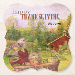 Apple Harvest Happy Thanksgiving Paper Coaster