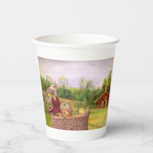 Apple Harvest with Red Barn Thanksgiving Party Paper Cups (Front)