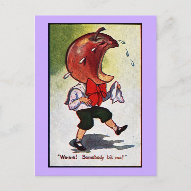 Apple-Headed Boy Bitten Postcard (Front)