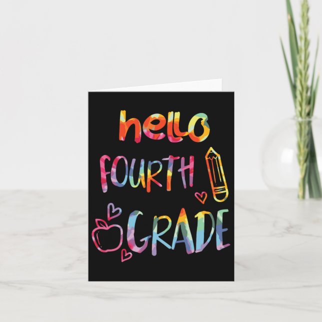 Apple Hello Fourth Grade 4th First Day Of School T Card (Front)