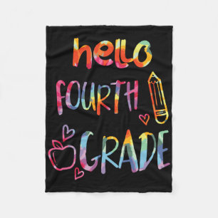 Apple Hello Fourth Grade 4th First Day Of School T Fleece Blanket