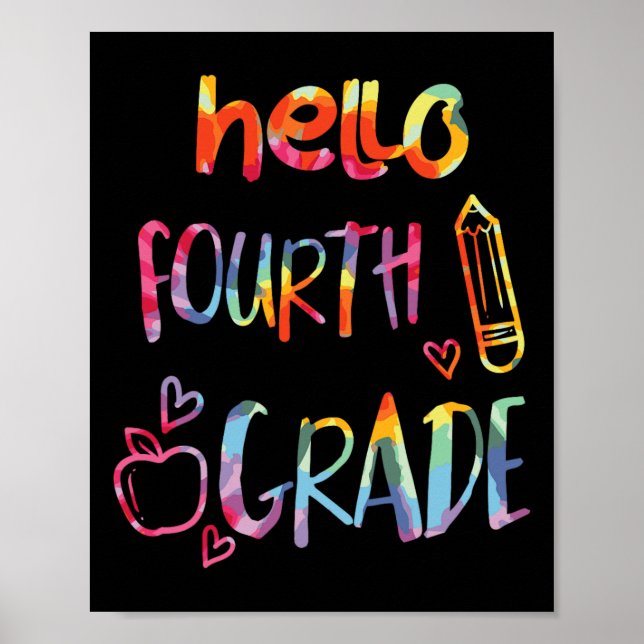 Apple Hello Fourth Grade 4th First Day Of School T Poster (Front)