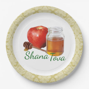 Apple Honey Brocade Rosh Hashanah Paper Plate