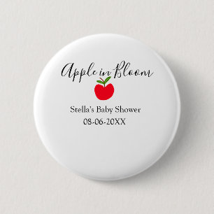 Apple in bloom baby shower red apple name date  6 cm round badge