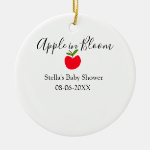 Apple in bloom baby shower red apple name date ceramic ornament