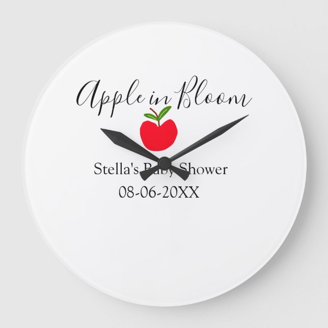 Apple in bloom baby shower red apple name date  large clock (Front)