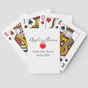 Apple in bloom baby shower red apple name date playing cards