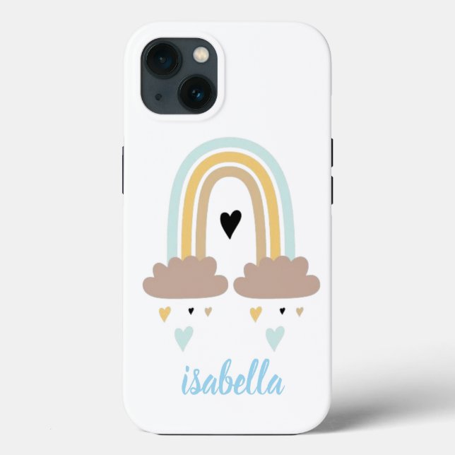 Apple iPhone 13 Case - Rainbow Heart Shaped Rain (Back)
