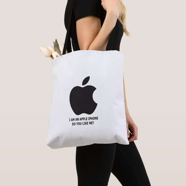 APPLE IPHONE LOGO & TEXT TOTE BAG (Close Up)