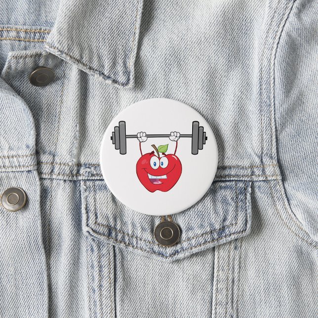 Apple Lifting Weights Fitness Fruit Character  7.5 Cm Round Badge (Creator Uploaded)