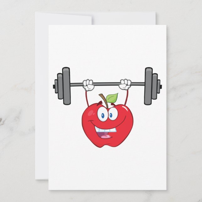 Apple Lifting Weights Fitness Fruit Character  Invitation (Front)
