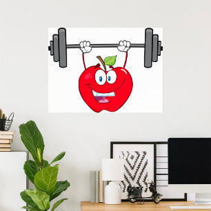 Apple Lifting Weights Fitness Fruit Character  Poster