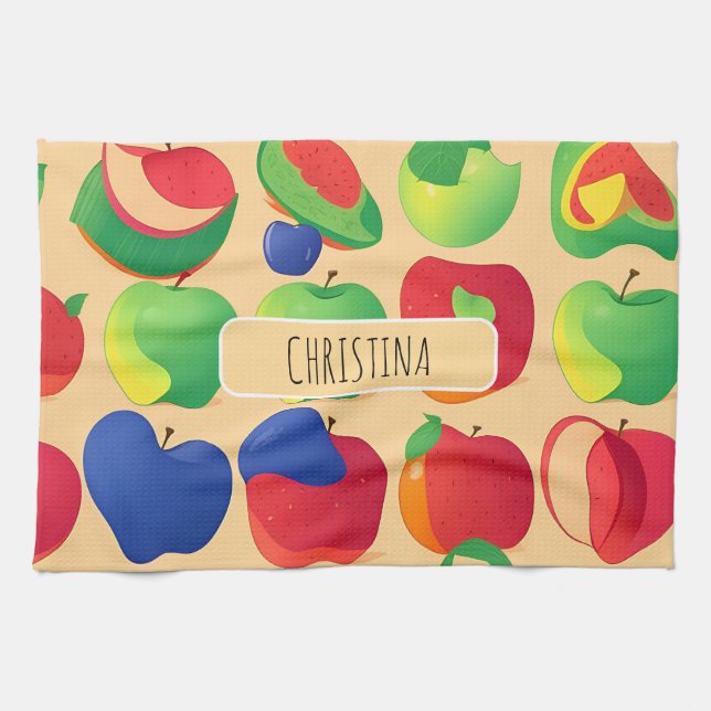 Apple Modern Colourful Personalised Pattern Tea Towel (Horizontal)