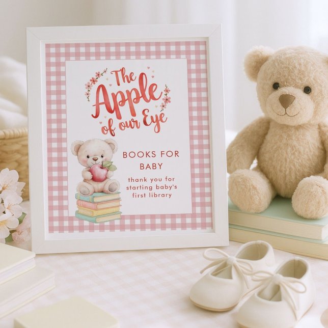 Apple of Eye Books for Baby Gingham Baby Shower Poster (Creator Uploaded)