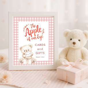 Apple of Eye Gingham Baby Shower Cards and Gifts Poster
