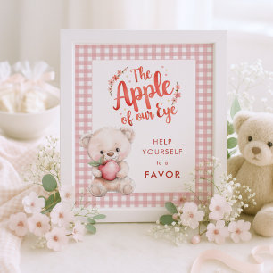 Apple of Eye Gingham Baby Shower Favor Sign