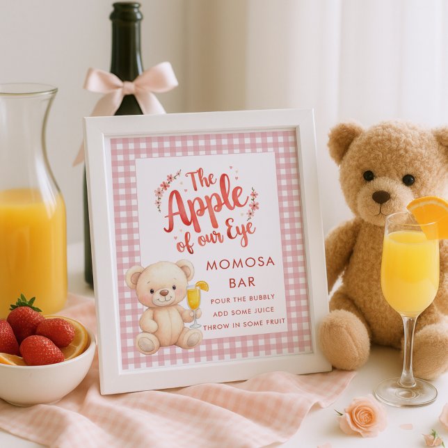 Apple of Eye Gingham Momosa Bar Sign Baby Shower (Creator Uploaded)