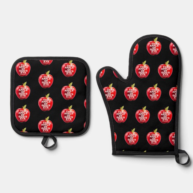 Apple Of God's Eye Red and Black Oven Mitt & Pot Holder Set (Front)