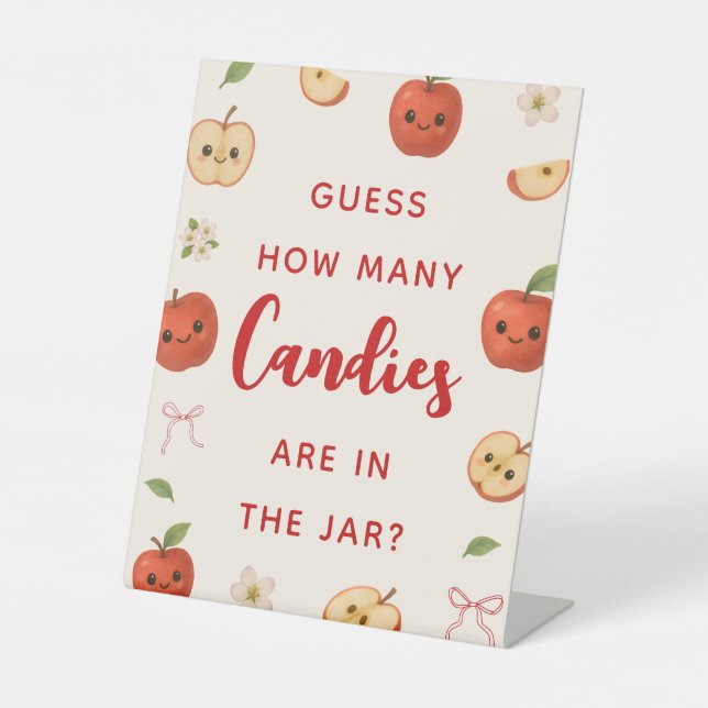 Apple of My Eye Baby Shower Guess How Many Candies Pedestal Sign (Front)