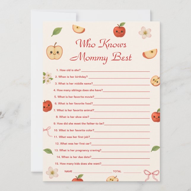 Apple of My Eye Baby Shower Who Knows Mummy Best Invitation (Front)