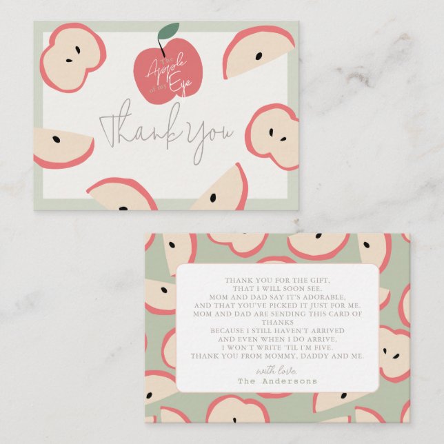 Apple of my Eye Green Boy Baby Shower Thank You Card (Front/Back)