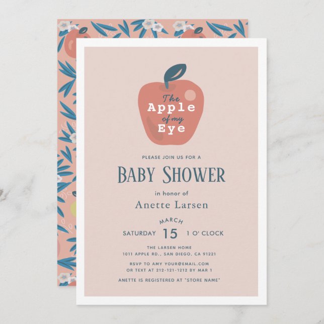 Apple of my Eye Pink Girl Baby Shower Invitation (Front/Back)