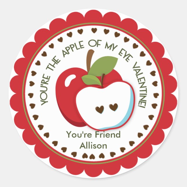 Apple of my eye Valentine Personalised Name Classic Round Sticker (Front)