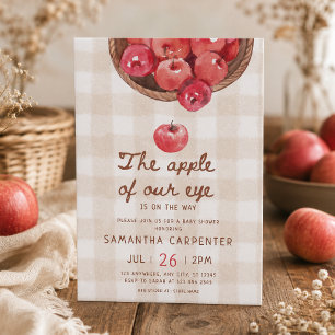 apple of our eye apple basket gingham baby shower invitation