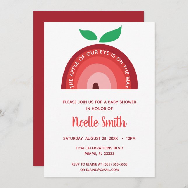 Apple of our Eye, Apple Rainbow, Baby Shower Invitation (Front/Back)