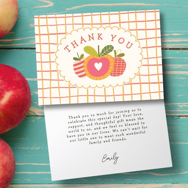 Apple of Our Eye Autumn Theme Pattern Baby Shower Thank You Card (Creator Uploaded)