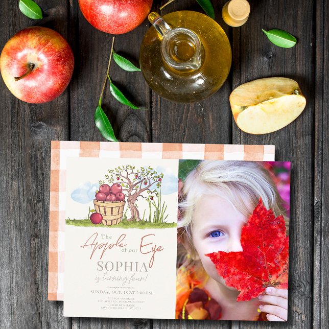 Apple of our Eye Basket & Tree Photo Birthday Invitation (Creator Uploaded)