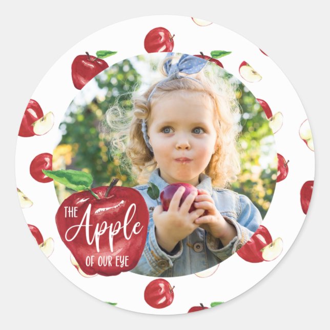 Apple of Our Eye, Birthday Party Girl, Boy Classic Round Sticker (Front)