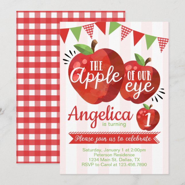 Apple of our Eye Birthday Party Invitation (Front/Back)