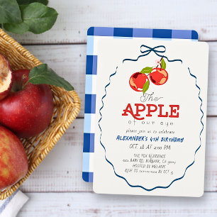 Apple of our Eye Blue Bow Boy Birthday Invitation