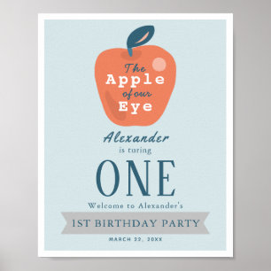 Apple of our Eye Boy Blue 1st Birthday Welcome Poster