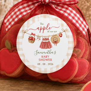 Apple Of Our Eye clothesline gingham Baby Shower Classic Round Sticker