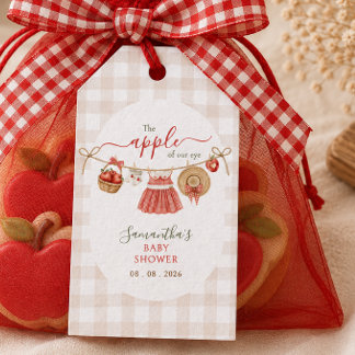 Apple Of Our Eye clothesline gingham Baby Shower Gift Tags