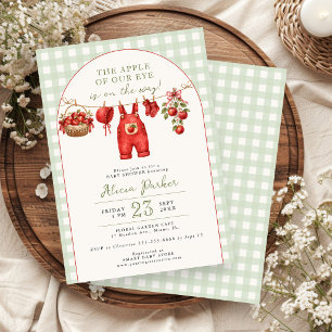 Apple of our eye clothesline gingham baby shower invitation