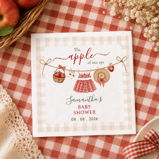 Apple Of Our Eye clothesline gingham Baby Shower Napkin