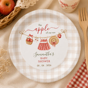 Apple Of Our Eye clothesline gingham Baby Shower Paper Plate