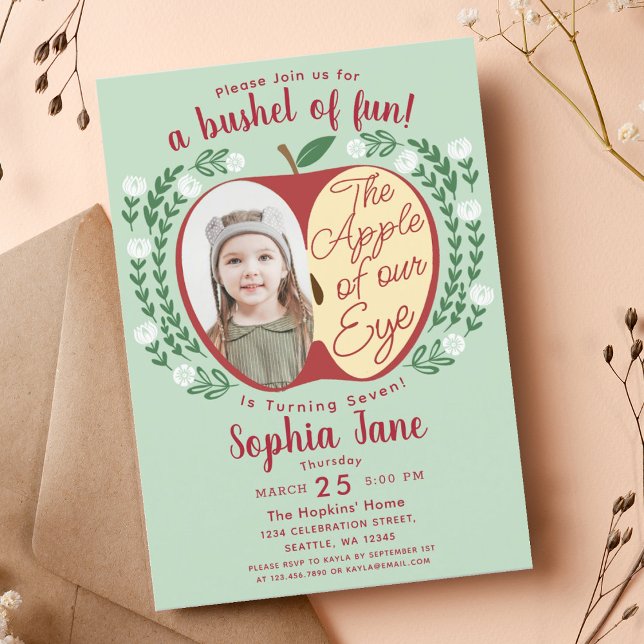 Apple of our Eye Cute Kids Photo Birthday Invitation (Creator Uploaded)