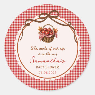 Apple Of Our Eye Fall Baby Shower red gingham Classic Round Sticker