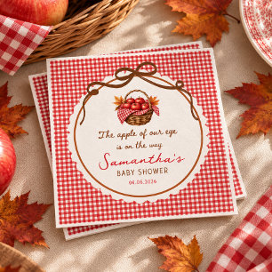 Apple Of Our Eye Fall Baby Shower red gingham Napkin