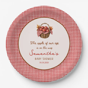 Apple Of Our Eye Fall Baby Shower red gingham Paper Plate
