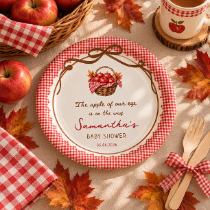 Apple Of Our Eye Fall Baby Shower red gingham Paper Plate