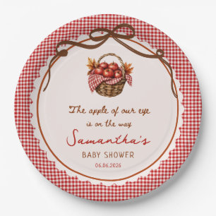 Apple Of Our Eye Fall Baby Shower red gingham Paper Plate
