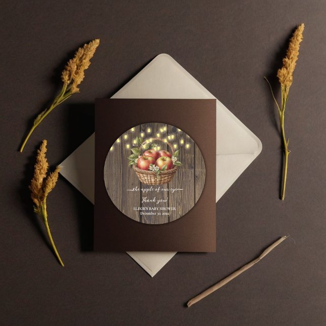 Apple Of Our Eye Fall Floral Wood Baby Shower Classic Round Sticker (Creator Uploaded)